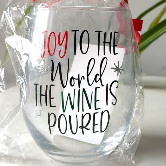 Brand New Custom Made Festive Clear Giftable Stemless Wine Glass - Picture 3 of 5